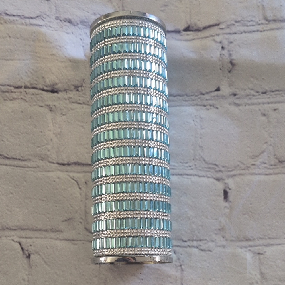 Bath & Body Works Silver/Blue Jeweled Fine Fragrance Mist Decorative Container